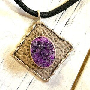Amethyst Druzy and Silver Pendant Necklace